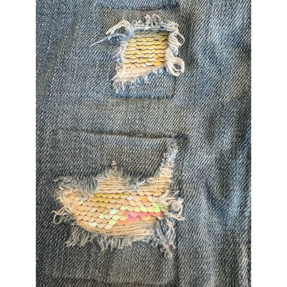 Cat & Jack Skinny Stretch Distressed Jeans with Flip Sequins | Size 6X - Picture 5 of 5